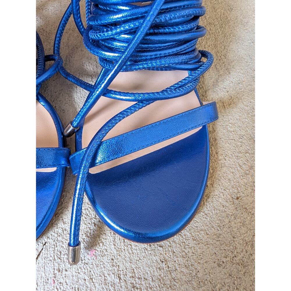 Stuart Weitzman Nudistwrap 110 Blue Metallic Leather Heel Sandal New Size 6 $525 - Picture 14 of 16